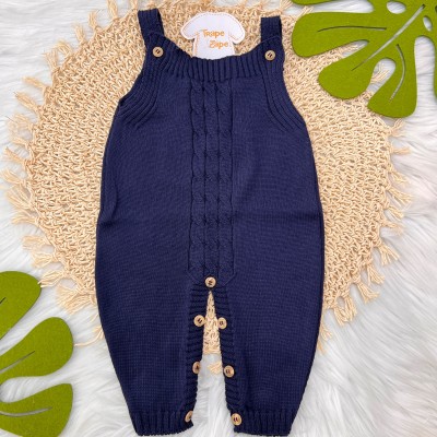  Jardineira Longa de linha- trança azul marinho